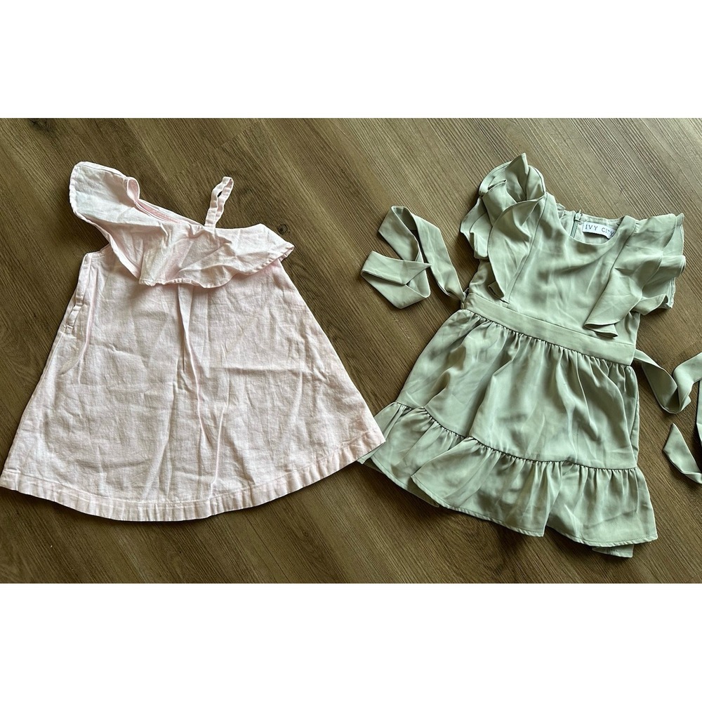 Lot of 2 Toddler Girl Dresses- Hope & Henry light pink- Ivy City sage green - 2T